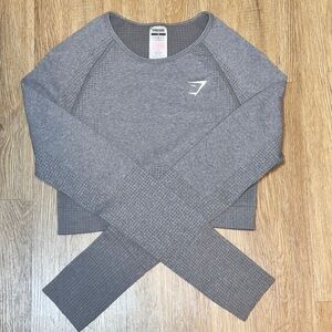 Gymshark‎ Vital Seamless Crop Long Sleeve Top Gray Thumbhole Athletic Medium